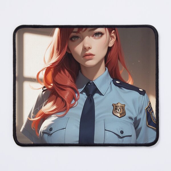 Item preview, Serious Red Hair Female Police Officer - Anime Style Art designed and sold by kenvel.