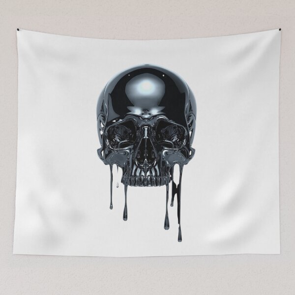 Item preview, Melting Liquid Chrome Skull - Dark Y2K Grunge Aesthetic designed and sold by BMAMED2001.