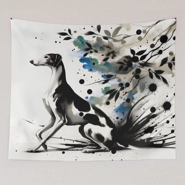 Item preview, GALAGO - Ukiyo-e Suibokuga Greyhounds - Ink Blossom designed and sold by GALOGO – Art for Sighthounds & Animal Welfare.