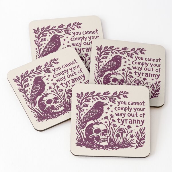 Item preview, You Cannot Comply Your Way out of Tyranny Linocut Raven and Skull designed and sold by Riot-And-Hope.