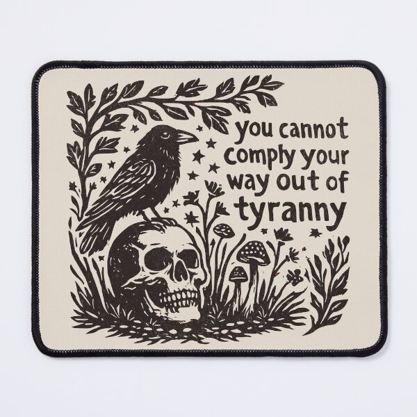 Item preview, You Cannot Comply Your Way out of Tyranny Linocut Raven and Skull designed and sold by Riot-And-Hope.