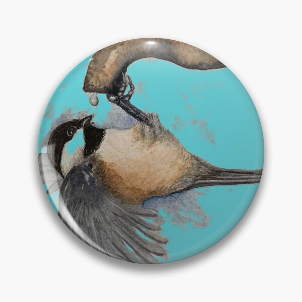 Item preview, Watercolor painting of chickadee getting a drink! designed and sold by BirdsandMoreArt.
