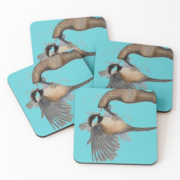 Item preview, Watercolor painting of chickadee getting a drink! designed and sold by BirdsandMoreArt.