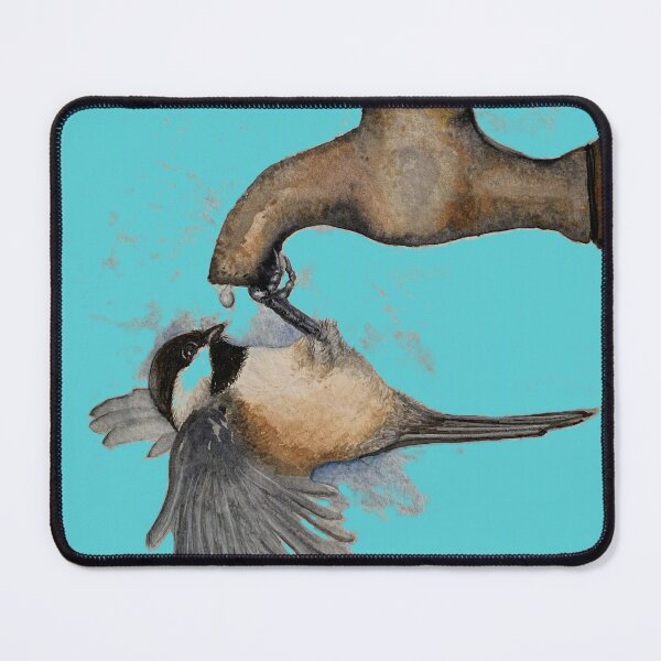 Item preview, Watercolor painting of chickadee getting a drink! designed and sold by BirdsandMoreArt.