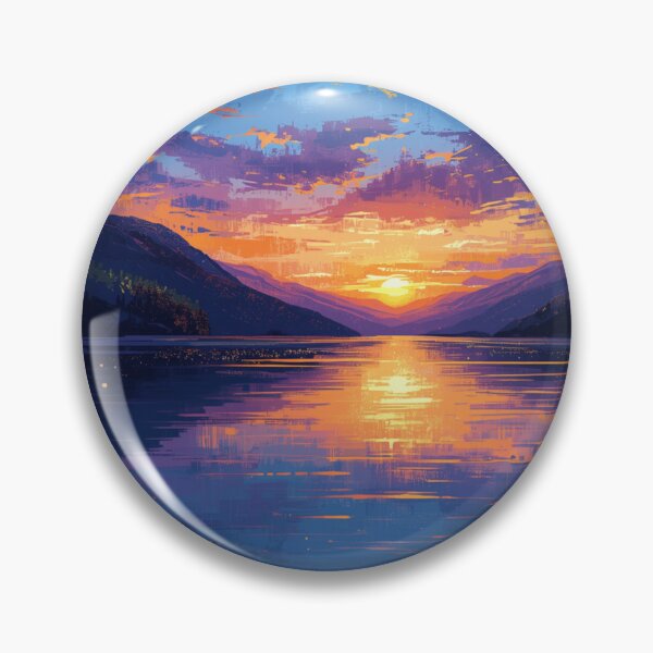 Item preview, Vintage Impressionist Sunset Lake Landscape - Aesthetic Mountains Wildflowers Art designed and sold by NinaVibeStudio.
