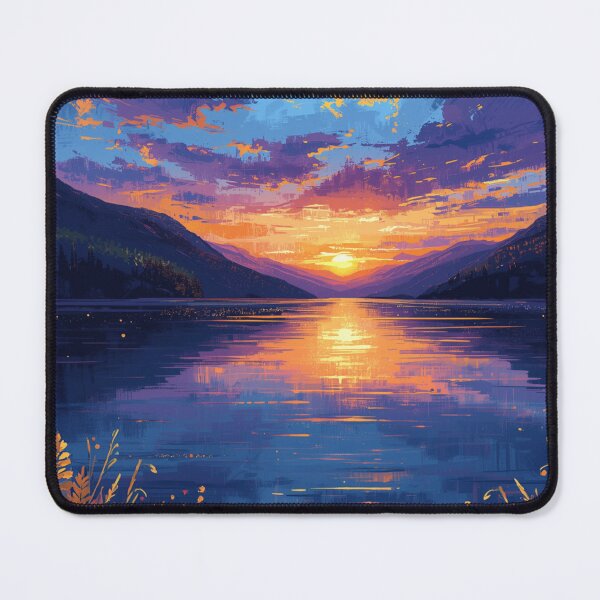 Item preview, Vintage Impressionist Sunset Lake Landscape - Aesthetic Mountains Wildflowers Art designed and sold by NinaVibeStudio.