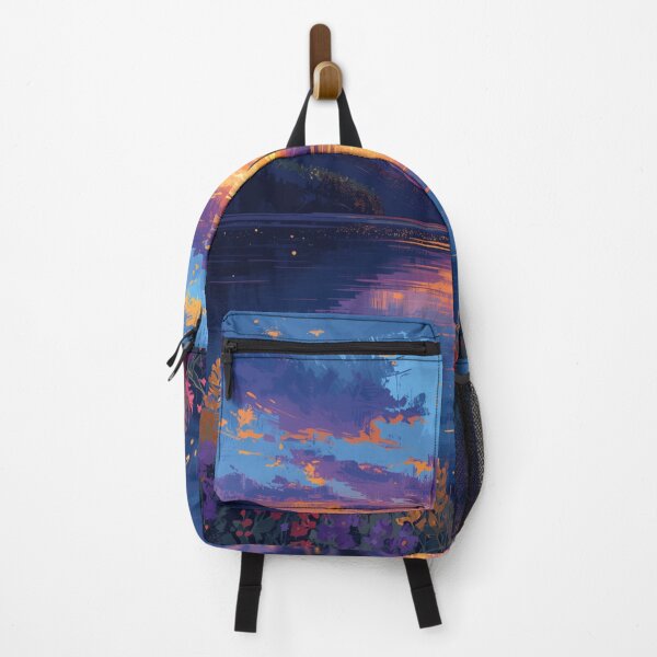 Item preview, Vintage Impressionist Sunset Lake Landscape - Aesthetic Mountains Wildflowers Art designed and sold by NinaVibeStudio.