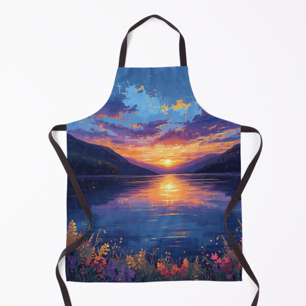 Item preview, Vintage Impressionist Sunset Lake Landscape - Aesthetic Mountains Wildflowers Art designed and sold by NinaVibeStudio.