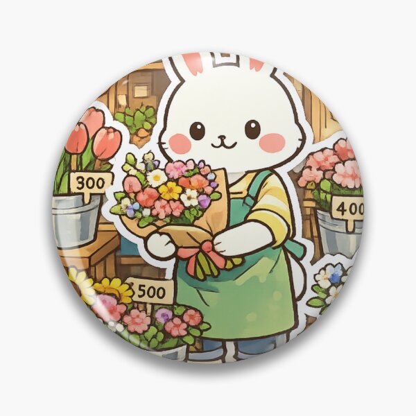 Item preview, Cute Bunny Flower Shop Sticker – Retro Japanese Florist Kawaii Anime Design designed and sold by kawaii animal store (in Japan).