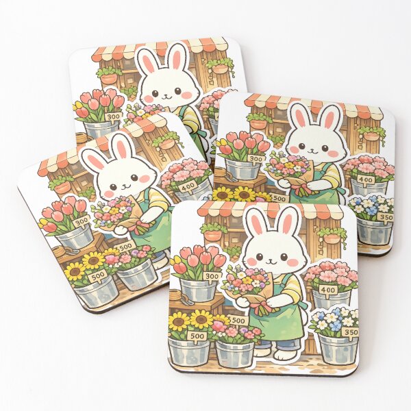 Item preview, Cute Bunny Flower Shop Sticker – Retro Japanese Florist Kawaii Anime Design designed and sold by kawaii animal store (in Japan).
