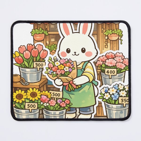 Item preview, Cute Bunny Flower Shop Sticker – Retro Japanese Florist Kawaii Anime Design designed and sold by kawaii animal store (in Japan).