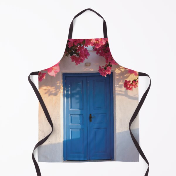 Item preview, Vibrant Pink Bougainvillea Flowers Framing a Blue Mediterranean Door on a White Wall designed and sold by Dezinix.