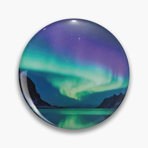Item preview, Magical Green and Purple Aurora Borealis Reflection Over Snowy Mountains and Starry Night Sky designed and sold by Dezinix.