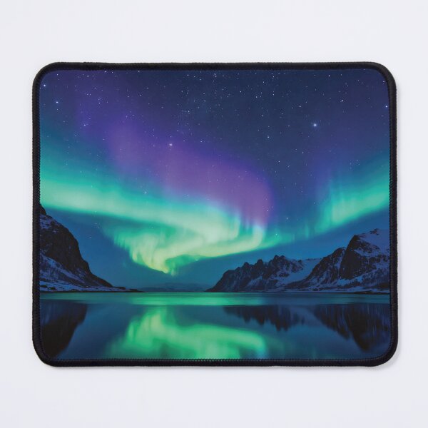 Item preview, Magical Green and Purple Aurora Borealis Reflection Over Snowy Mountains and Starry Night Sky designed and sold by Dezinix.