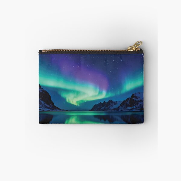 Item preview, Magical Green and Purple Aurora Borealis Reflection Over Snowy Mountains and Starry Night Sky designed and sold by Dezinix.