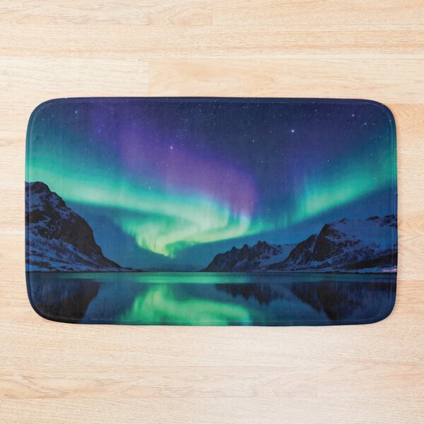 Item preview, Magical Green and Purple Aurora Borealis Reflection Over Snowy Mountains and Starry Night Sky designed and sold by Dezinix.