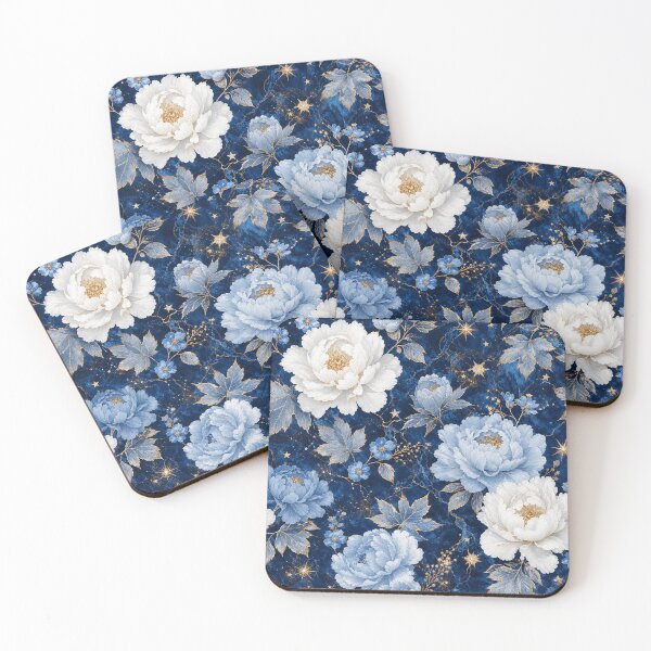 Item preview, Sapphire Blue Floral Pattern | White Peony Botanical Design designed and sold by WitchyBotanicaArt.