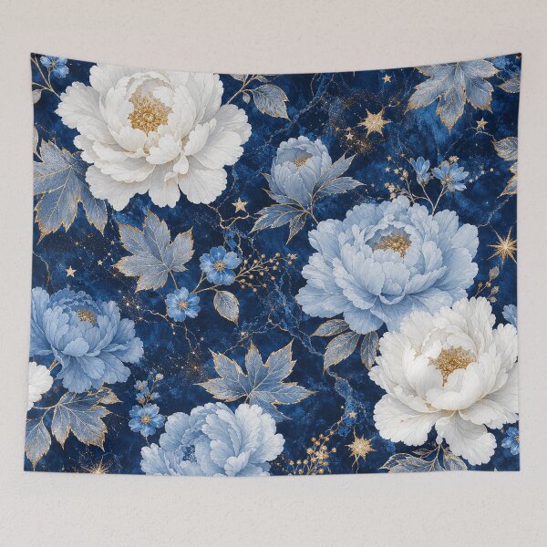 Item preview, Sapphire Blue Floral Pattern | White Peony Botanical Design designed and sold by WitchyBotanicaArt.