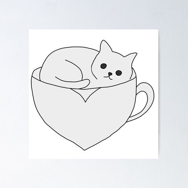 Item preview, Cat resting in a teacup illustration designed and sold by LeshanArt.