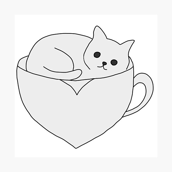 Item preview, Cat resting in a teacup illustration  designed and sold by LeshanArt.
