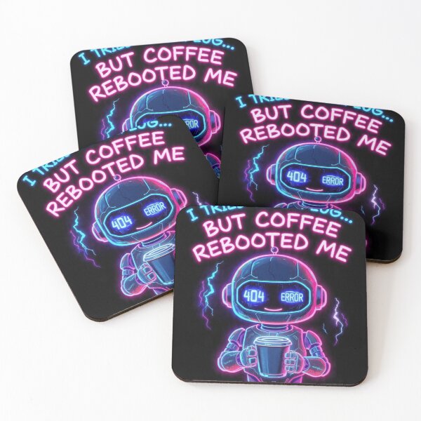 Item preview, 404 Error Coffee Rebooted Me Neon Cyberpunk Robot Tshirt designed and sold by BodaZZ.