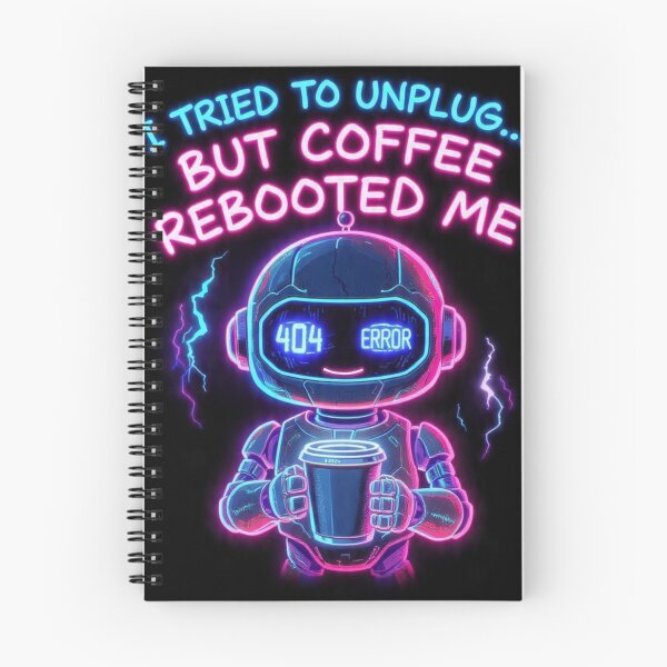 Item preview, 404 Error Coffee Rebooted Me Neon Cyberpunk Robot Tshirt designed and sold by BodaZZ.