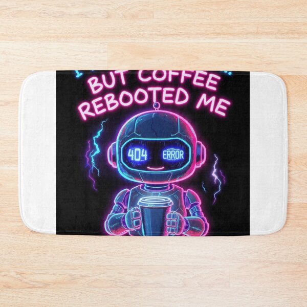 Item preview, 404 Error Coffee Rebooted Me Neon Cyberpunk Robot Tshirt designed and sold by BodaZZ.