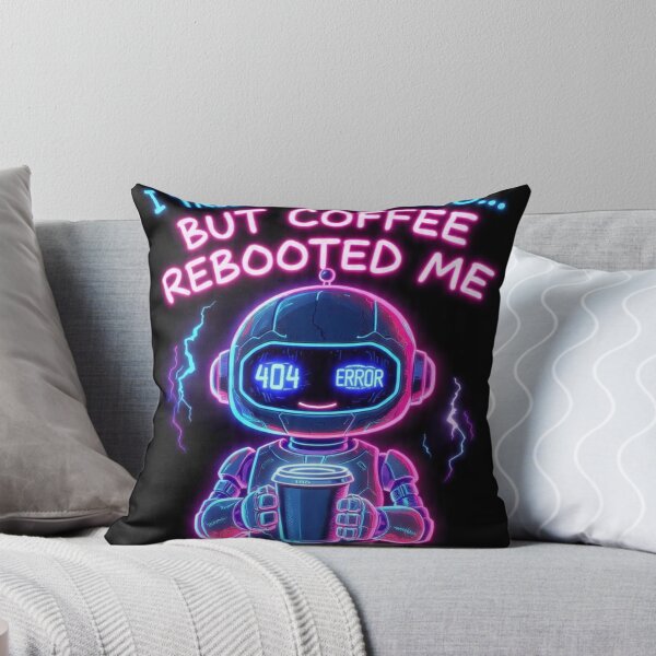 Item preview, 404 Error Coffee Rebooted Me Neon Cyberpunk Robot Tshirt designed and sold by BodaZZ.