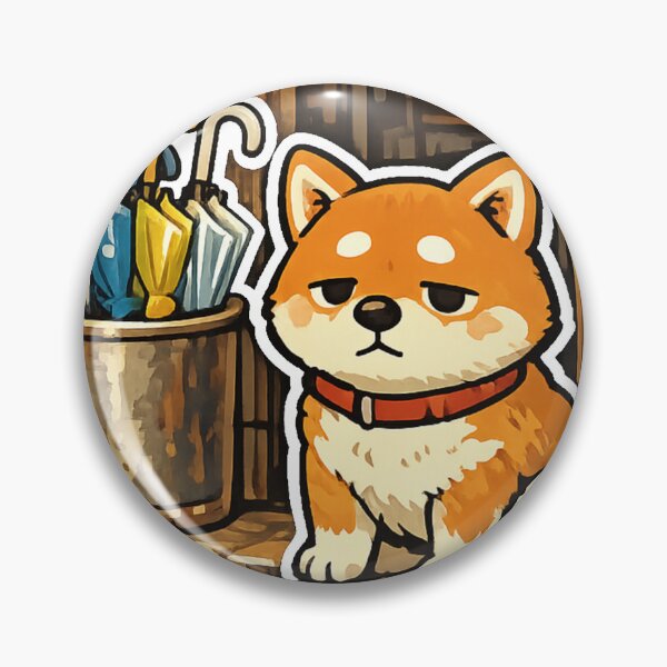 Item preview, Sleepy Shiba Inu at a Retro Japanese Shop Entrance – Nostalgic Rainy Day Kawaii Sticker designed and sold by kawaii animal store (in Japan).