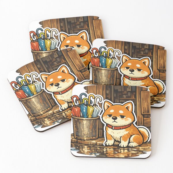 Item preview, Sleepy Shiba Inu at a Retro Japanese Shop Entrance – Nostalgic Rainy Day Kawaii Sticker designed and sold by kawaii animal store (in Japan).