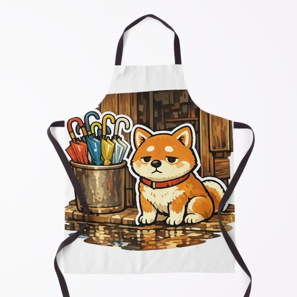 Item preview, Sleepy Shiba Inu at a Retro Japanese Shop Entrance – Nostalgic Rainy Day Kawaii Sticker designed and sold by kawaii animal store (in Japan).