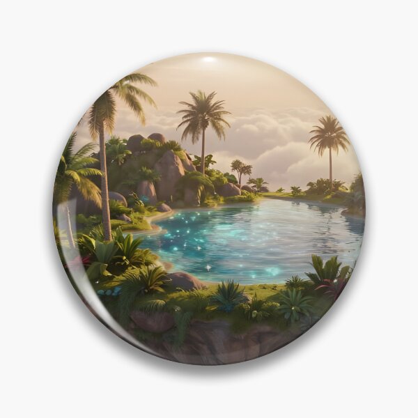 Item preview, Floating Oasis – Palm Trees and Glowing Waters Fantasy Art designed and sold by LittleBigGifts.