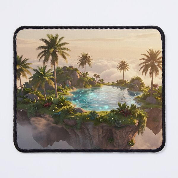 Item preview, Floating Oasis – Palm Trees and Glowing Waters Fantasy Art designed and sold by LittleBigGifts.