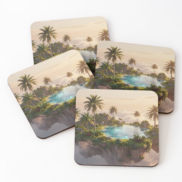 Item preview, Floating Oasis – Palm Trees and Glowing Waters Fantasy Art designed and sold by LittleBigGifts.