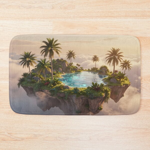 Item preview, Floating Oasis – Palm Trees and Glowing Waters Fantasy Art designed and sold by LittleBigGifts.