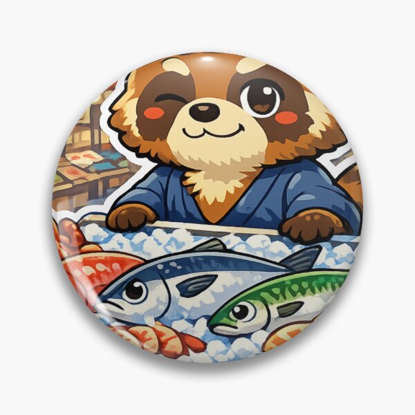 Item preview, Traditional Japanese Fish Market Tanuki Sticker | Cute Seafood Shop Animal | Kawaii Japan Market Art designed and sold by kawaii animal store (in Japan).