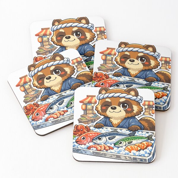 Item preview, Traditional Japanese Fish Market Tanuki Sticker | Cute Seafood Shop Animal | Kawaii Japan Market Art designed and sold by kawaii animal store (in Japan).