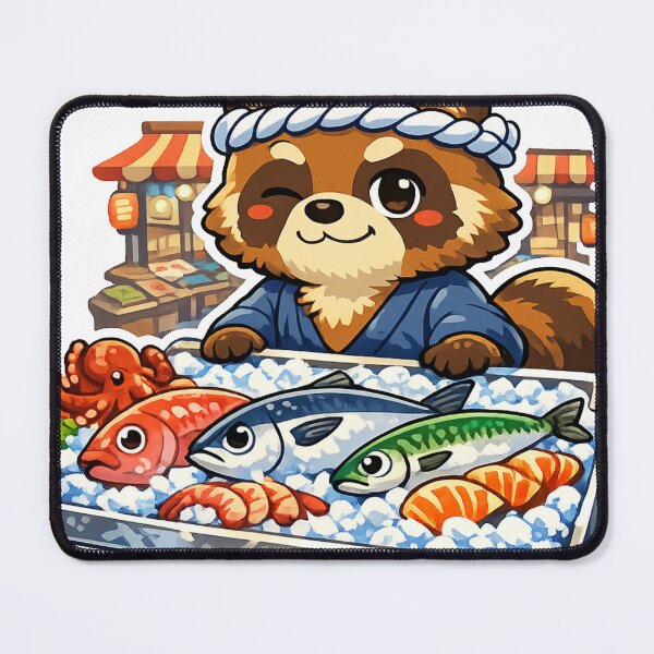 Item preview, Traditional Japanese Fish Market Tanuki Sticker | Cute Seafood Shop Animal | Kawaii Japan Market Art designed and sold by kawaii animal store (in Japan).