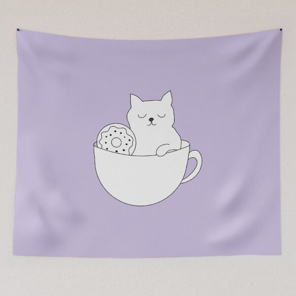 Item preview, Cat in a teacup with a donut designed and sold by LeshanArt.