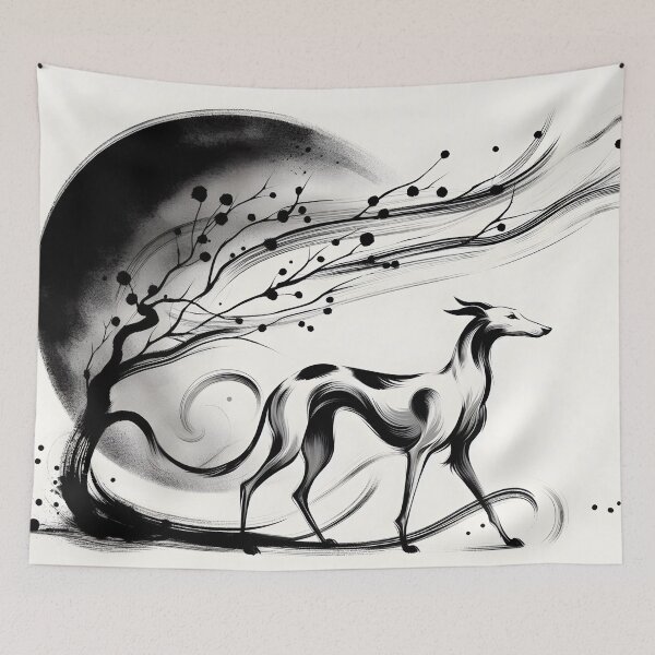 Item preview, GALAGO - Ukiyo-e Suibokuga Greyhounds - Whispering Tree designed and sold by GALOGO – Art for Sighthounds & Animal Welfare.