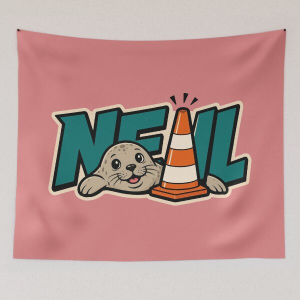 Item preview, Neil the Seal with Traffic Cone Graphic Illustration designed and sold by AbderraimArt.