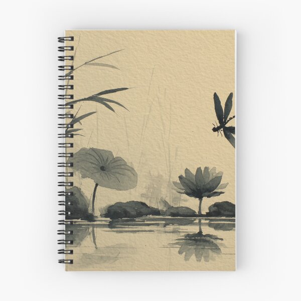 Item preview, Monochrome Lotus Pond with Dragonfly designed and sold by Sasas Design.