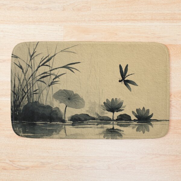 Item preview, Monochrome Lotus Pond with Dragonfly designed and sold by Sasas Design.