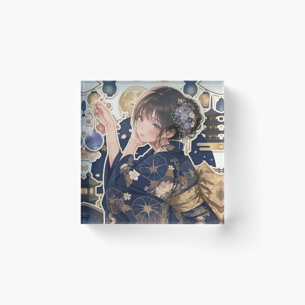 Item preview, Blue Yukata Lady - kawaii version designed and sold by Japanese Vibes.
