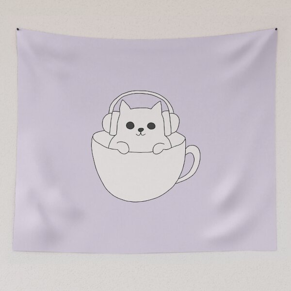 Item preview, Cat wearing headphones listening to music minimalist line art designed and sold by LeshanArt.