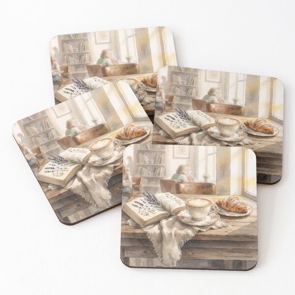 Item preview, Cozy Café Morning Greeting Card | Light Academia Coffee & Croissant Card | Vintage Book & Lavender Watercolor Stationery designed and sold by Softbear Atelier.