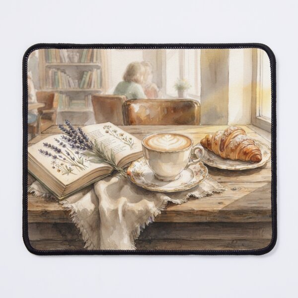 Item preview, Cozy Café Morning Greeting Card | Light Academia Coffee & Croissant Card | Vintage Book & Lavender Watercolor Stationery designed and sold by Softbear Atelier.