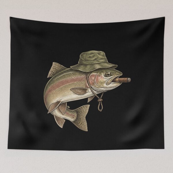 Item preview, Funny Trout Fishing Smoking Hat Vintage Angler Fish T-Shirt | Retro Trout Fisherman Graphic Gift designed and sold by Trendably.