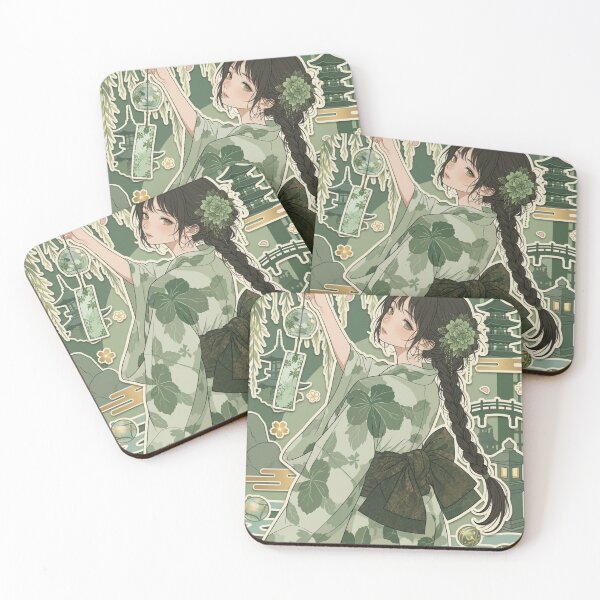 Item preview, Green Yukata Lady - kawaii version designed and sold by Japanese Vibes.