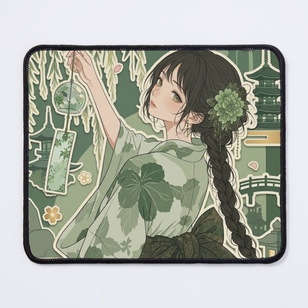 Item preview, Green Yukata Lady - kawaii version designed and sold by Japanese Vibes.